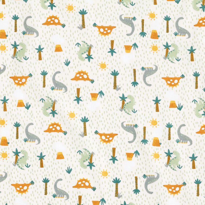 Tissu en coton Cretonne Dinosaures et palmiers – écru/menthe clair, image number 1