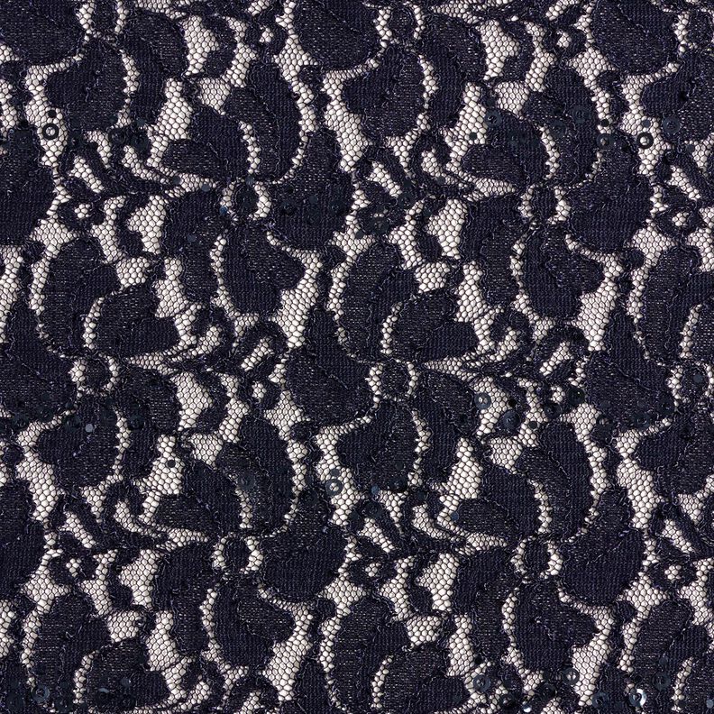 Dentelle avec fleurs pailletées – bleu nuit,  image number 1