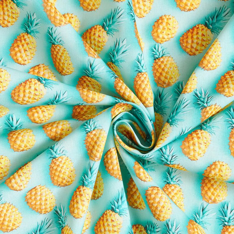 Tissu en coton Popeline ananas – bleu aqua/jaune,  image number 3