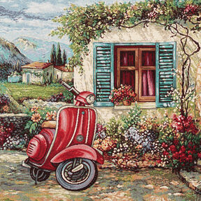 panneau décoratif Gobelin Vespa – carmin/beige clair, 
