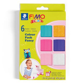 FIMO® Kids Pâte à modeler [6x42 g], Paillettes&Couleurs pastel, 