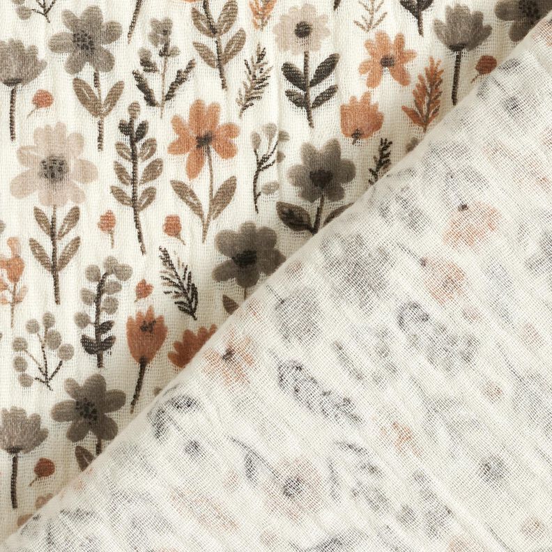 Tissu double gaze de coton Fleurs d'automne – écru, image number 4