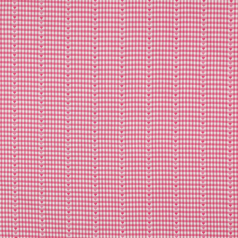 Tissu en coton Jacquard carreaux et cœurs – rose vif/blanc,  image number 1
