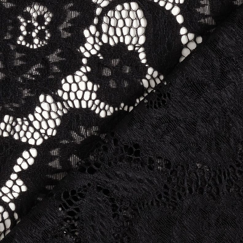 Dentelle élastique Fleurs et feuilles – noir,  image number 5