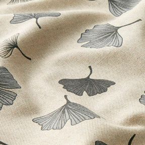 Tissu de décoration Semi-panama Feuilles de ginkgo – gris/nature, 