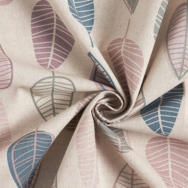 Tissu de décoration Semi-panama Feuilles rétro – vieux rose clair/nature, image number 3
