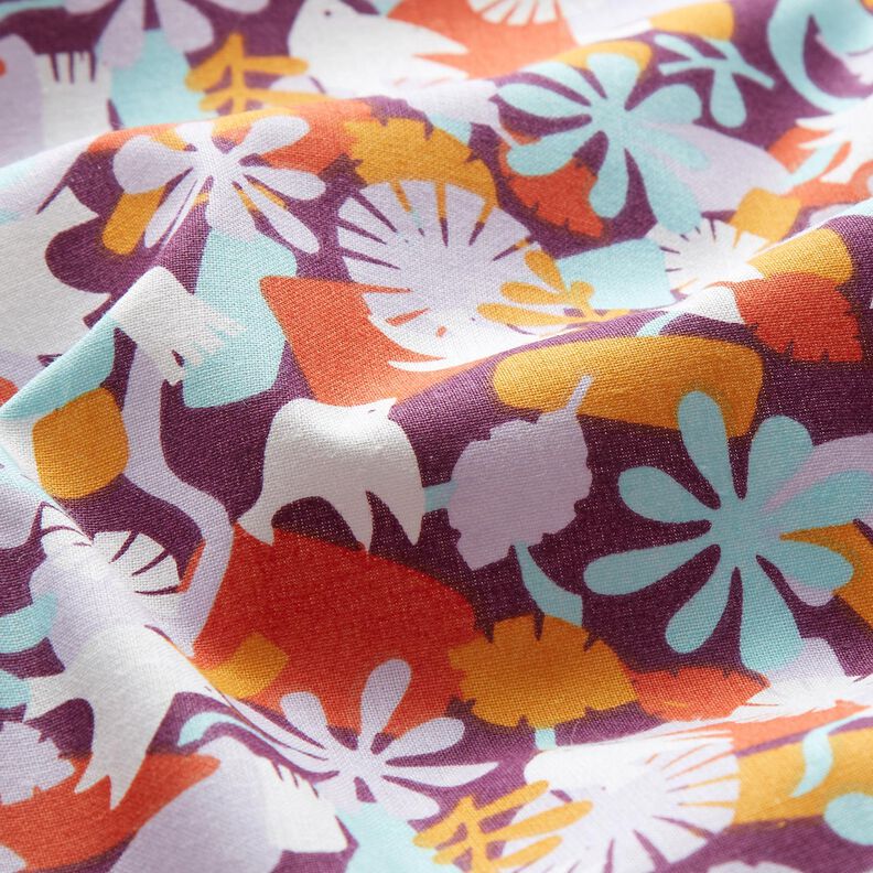 Tissu en coton Cretonne Oiseaux et fleurs – raisin/violet pastel, image number 2