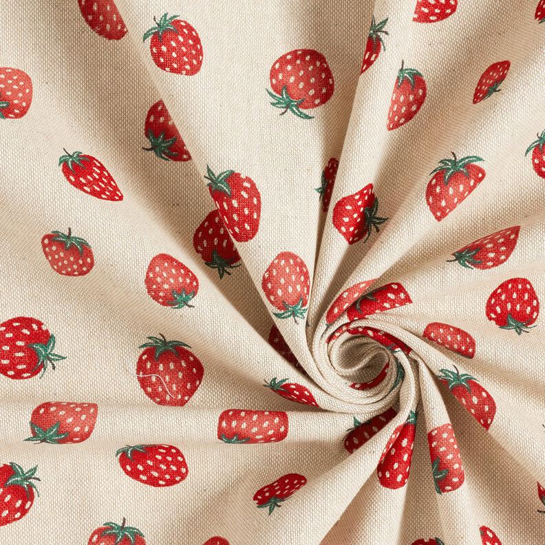 Tissu de décoration Semi-panama Petites fraises – rouge/nature,  image number 3