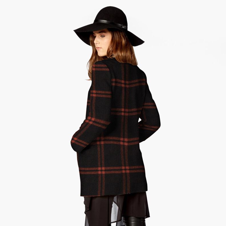 Tissu pour manteau en laine mélangée à carreaux tartan – terre cuite/noir,  image number 7