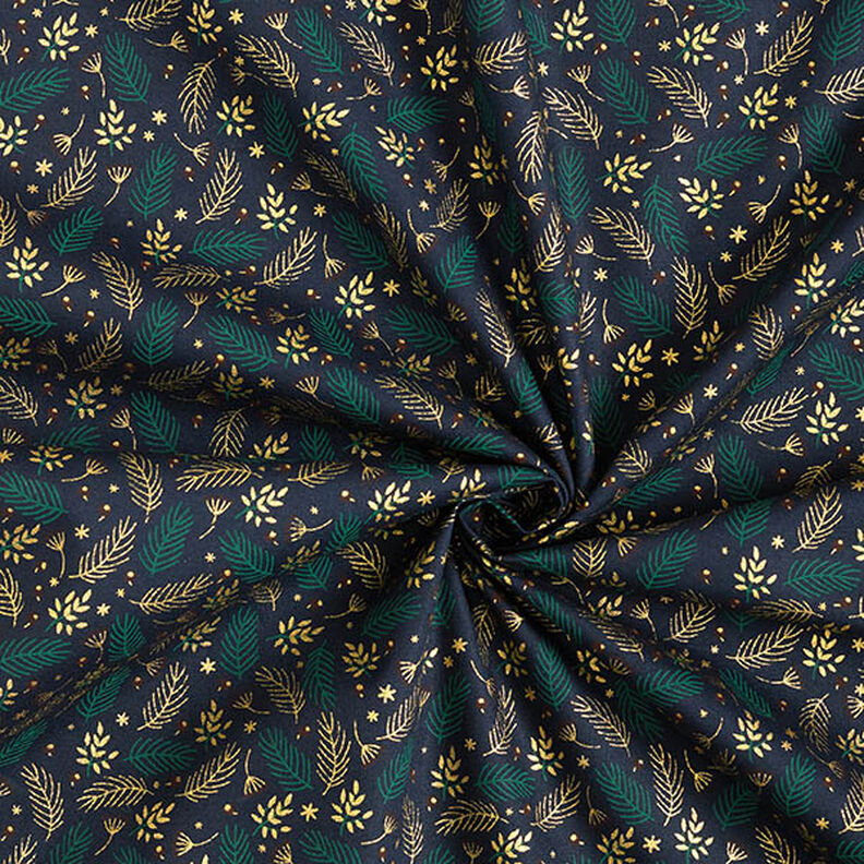 Tissu en coton Popeline Branches et baies – bleu nuit/or, image number 3