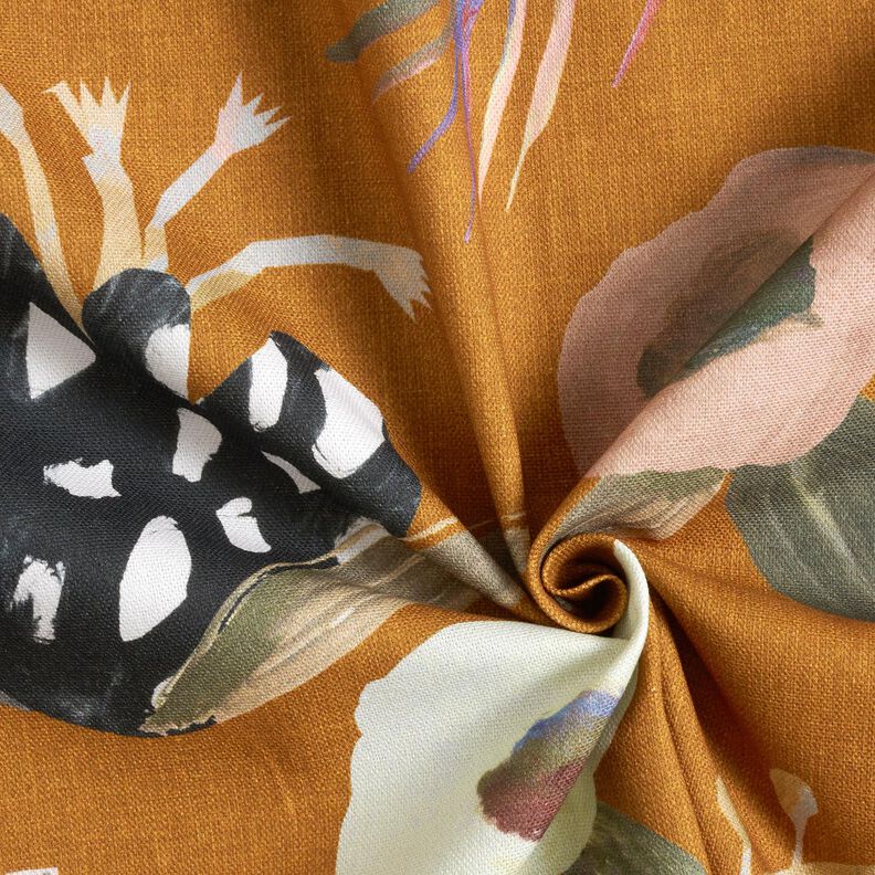 Tissu de décoration Semi-panama Grandes fleurs rétro – caramel/kaki clair,  image number 3