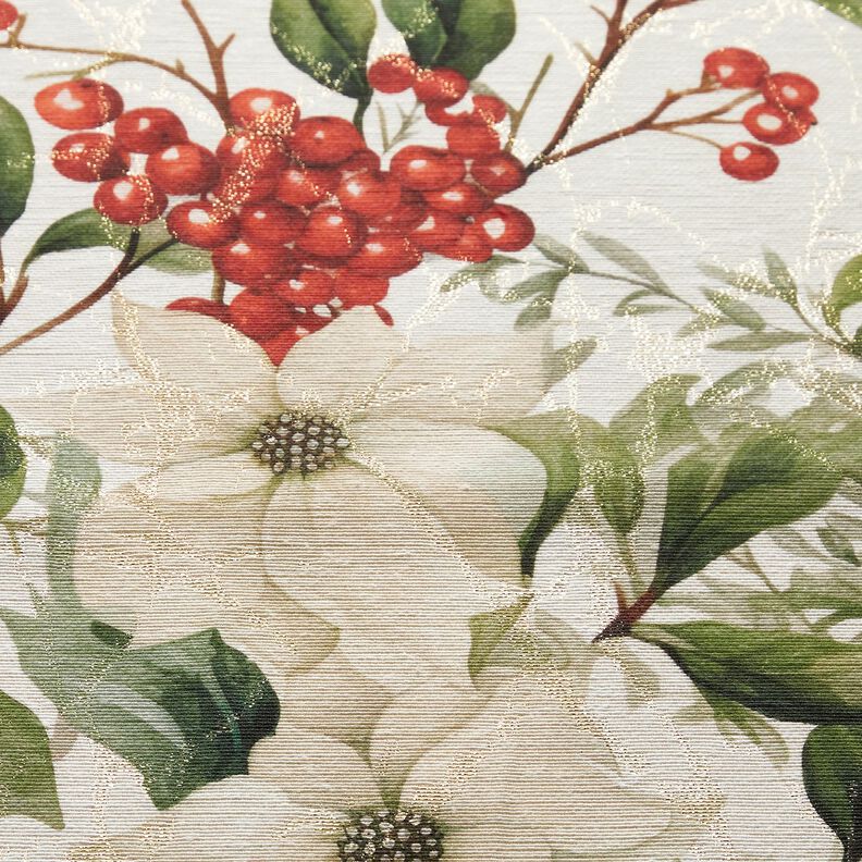 Tissu de décoration Jacquard Lurex houx verticillé – nature/or,  image number 5