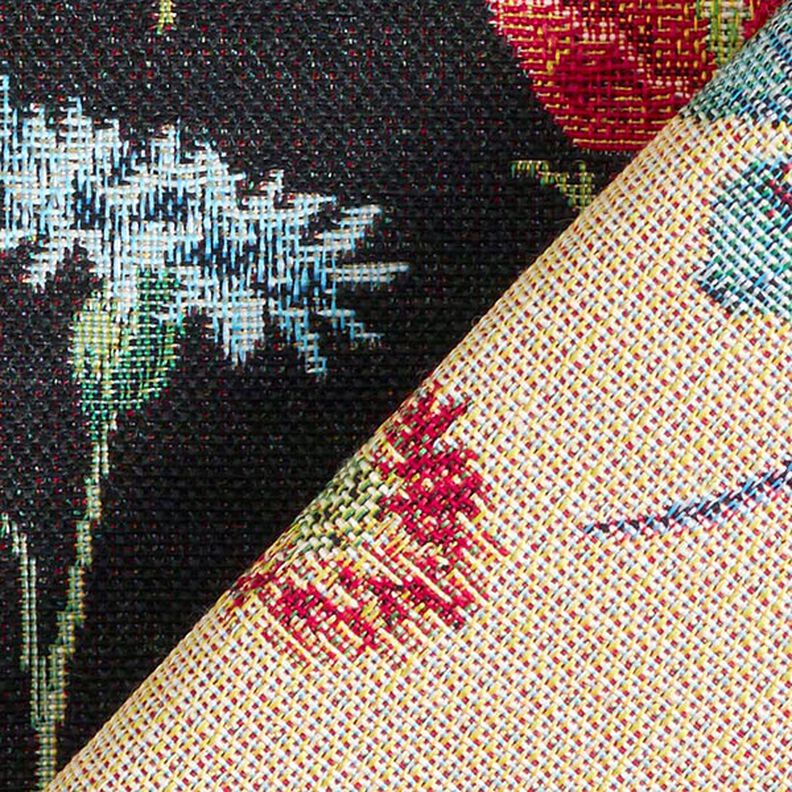 Tissu de décoration Gobelin fleurs sauvages – noir/rosé, image number 4