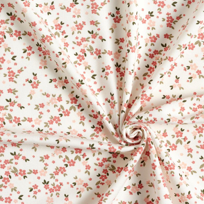 Jersey coton fleurs roses – ivoire, image number 3