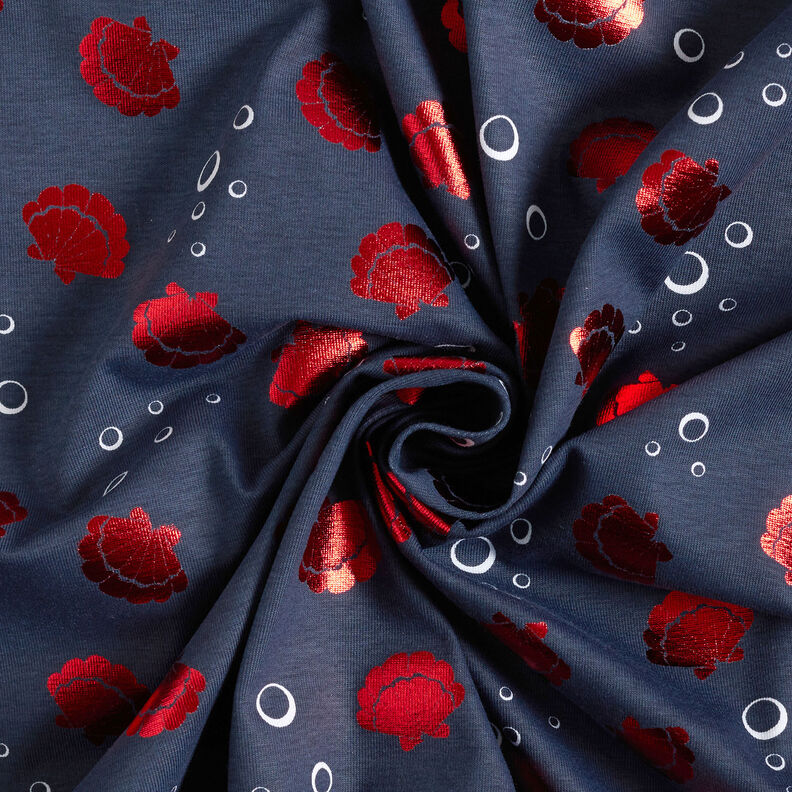 Jersey coton Coquillages Métallique – bleu noir/rouge,  image number 5