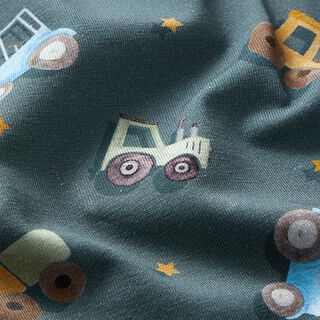 Jersey de coton bio Tracteurs et camions Impression numérique – gris bleu, 