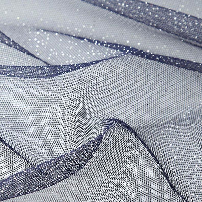 Tissu tulle scintillant – bleu marine/argent,  image number 2