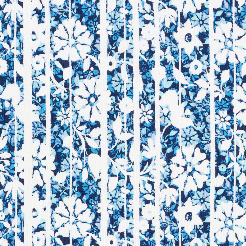 Crêpe de viscose Fleurs et branches – bleu marine/bleu clair,  image number 1