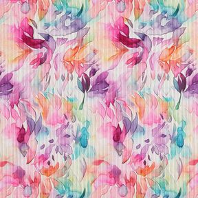 Tissu texturé stretch fleurs à l’aquarelle, impression numérique – lavande/orange pêche, 