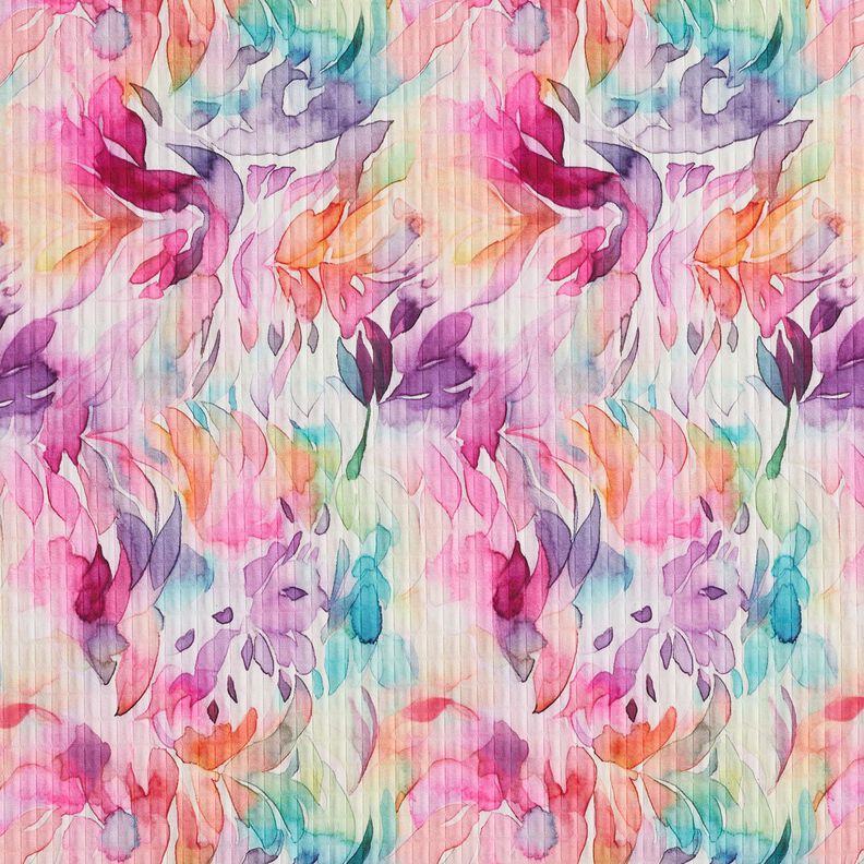 Tissu texturé stretch fleurs à l’aquarelle, impression numérique – lavande/orange pêche,  image number 1
