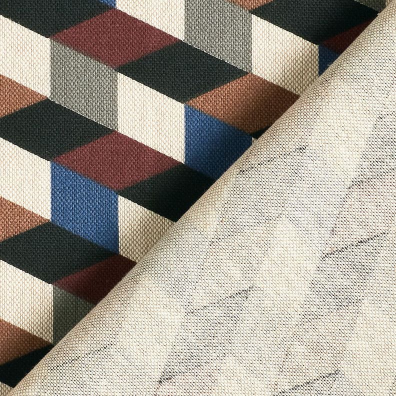 Tissu de décoration Semi-panama cubes minimalistes – nature/bleu,  image number 4