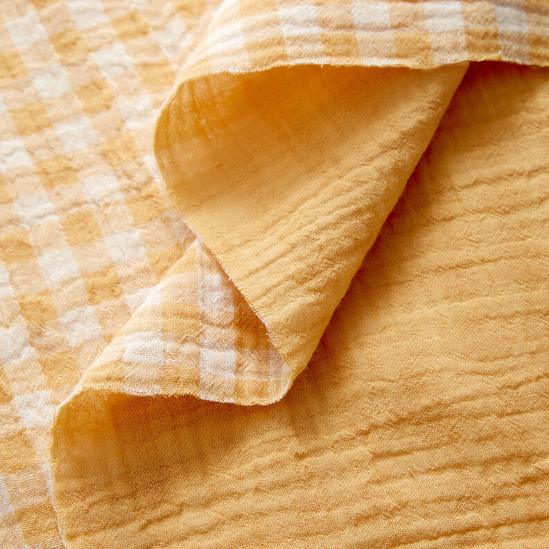 Tissu double gaze de coton Carreaux vichy à fil teinté – or ancien/blanc,  image number 2