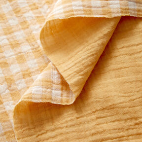 Tissu double gaze de coton Carreaux vichy à fil teinté – or ancien/blanc, 