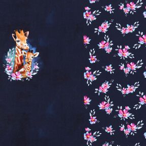 French Terry Sweat d’été Famille de girafe Panel | Glitzerpüppi – bleu nuit, 