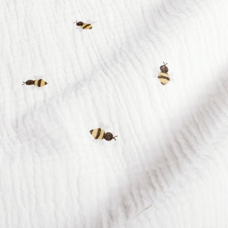 Tissu double gaze de coton Bienchen – écru/or,  image number 2