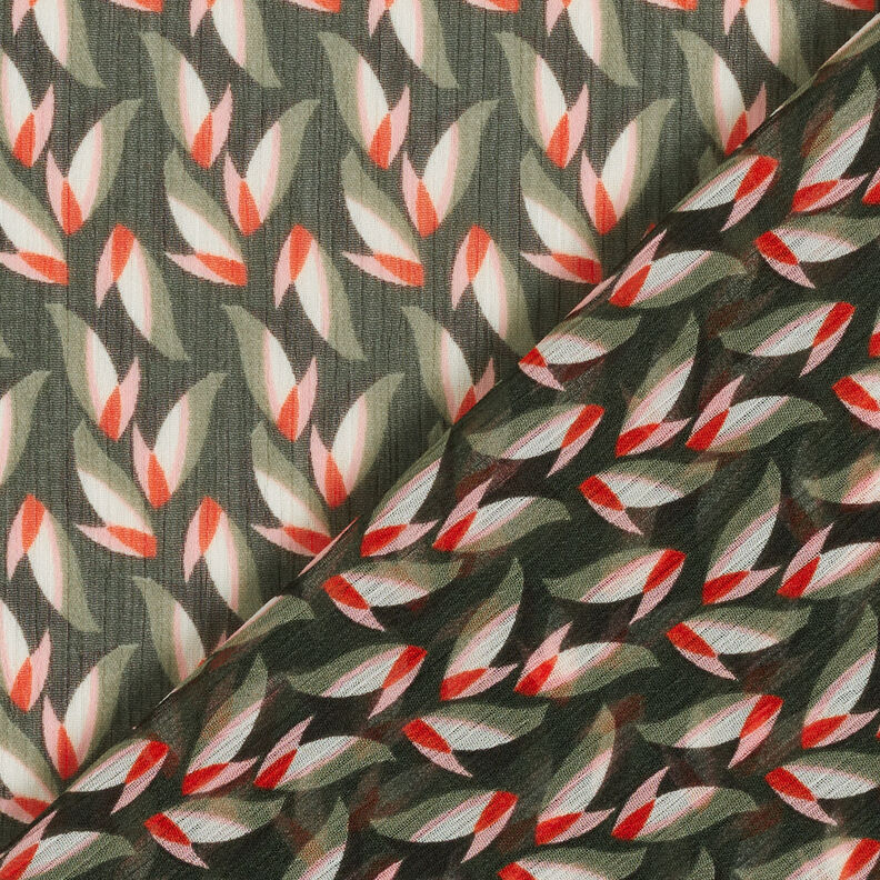 Crêpe mousseline Motif feuilles – noir/roseau, image number 4