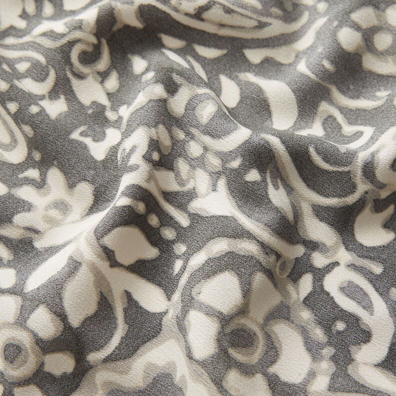 Tissu crêpe Paisley et fleurs – gris/blanc, image number 2