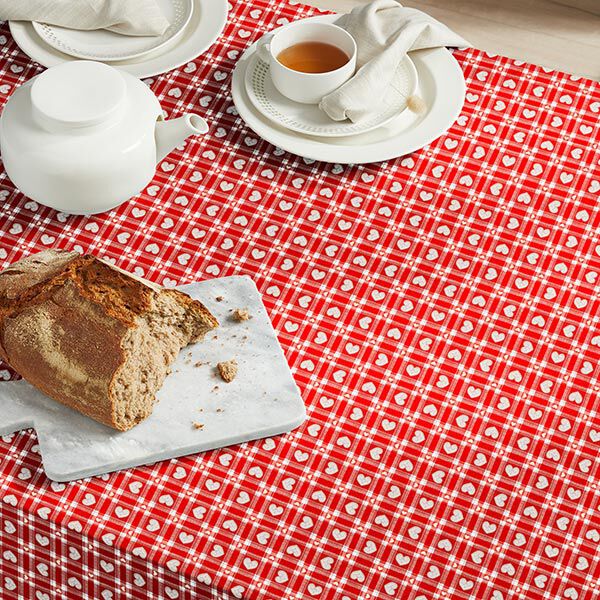 Tissu en coton Cretonne Carreaux Vichy et cœurs – rouge – Échantillon,  image number 6