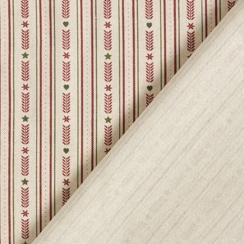 Tissu de décoration Semi-panama Rayures avec étoiles – nature/bordeaux, image number 4