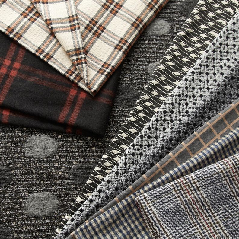 Tissu pour manteau en laine mélangée à carreaux tartan – terre cuite/noir,  image number 6