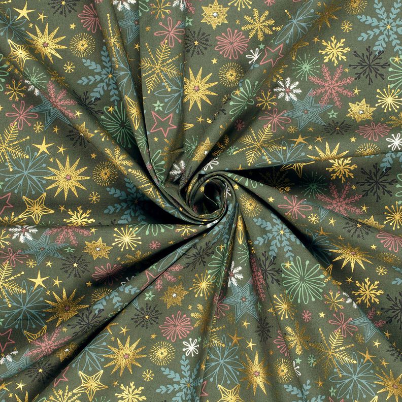 Tissu en coton Popeline Mélange d'étoiles – pin foncé/or,  image number 3