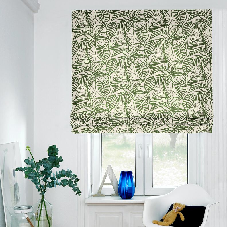 Tissu de décoration Semi-panama Monstera peint – crème/pin, image number 6