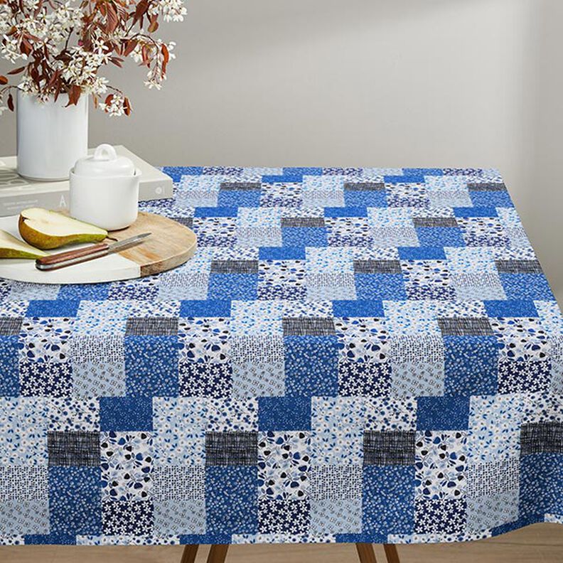 Tissu en coton Cretonne look patchwork – blanc/bleu,  image number 5