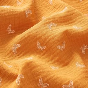 Tissu double gaze de coton Papillons délicats – jaune curry, 