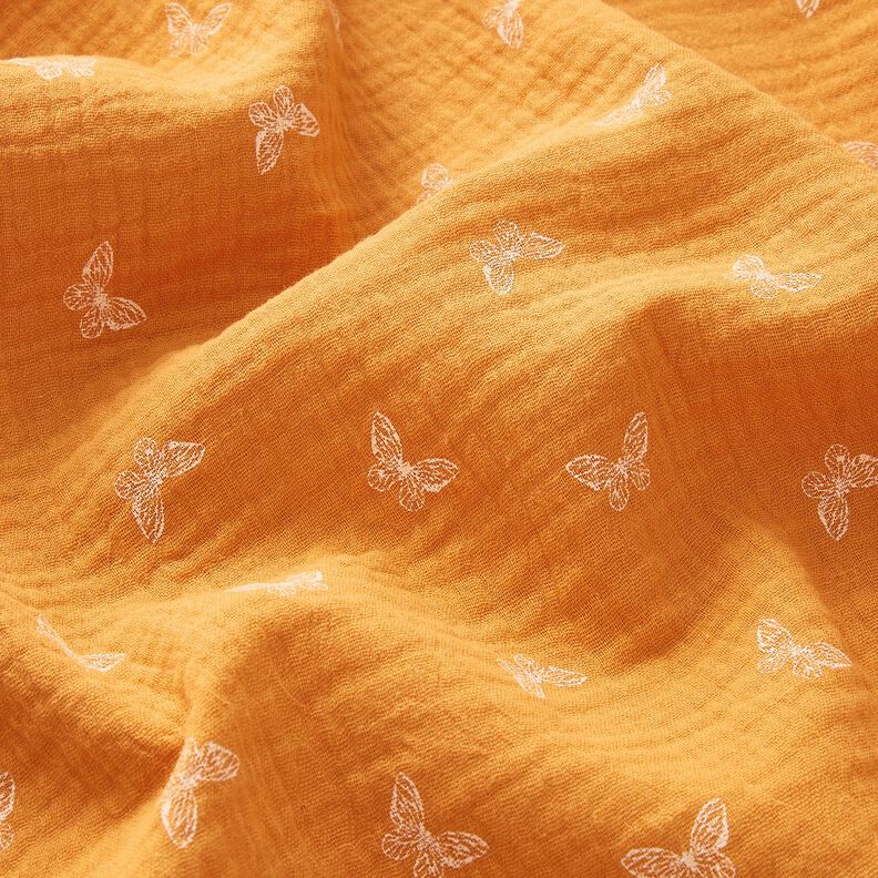 Tissu double gaze de coton Papillons délicats – jaune curry,  image number 2