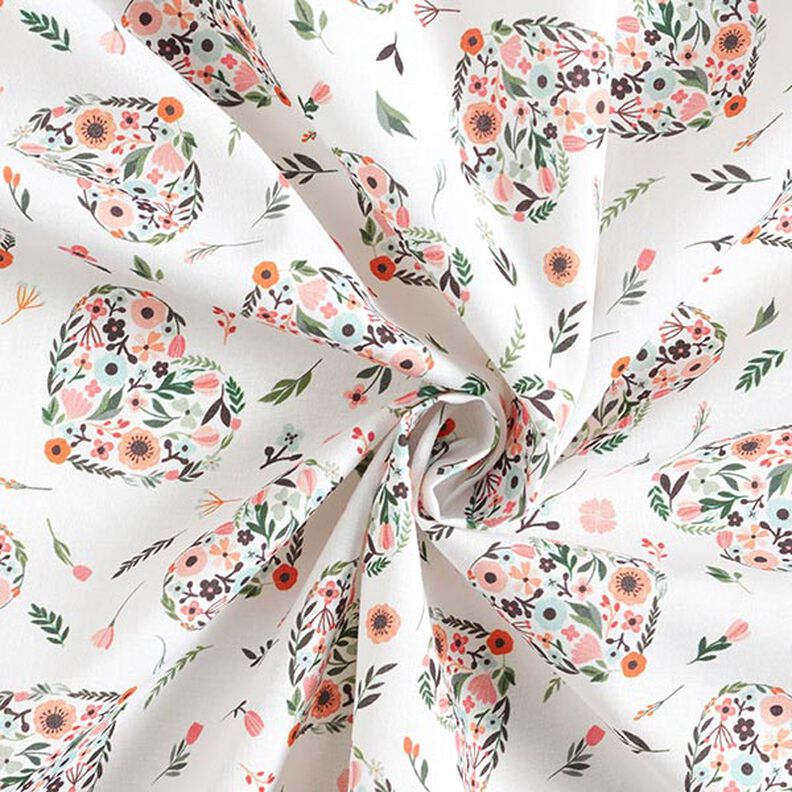 Tissu en coton Percale fleurs dans des cœurs – blanc/rose,  image number 3