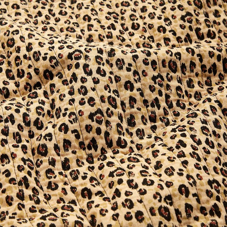 Tissu gaze de coton Tissu matelassé Imprimé lion – beige/noir, image number 3
