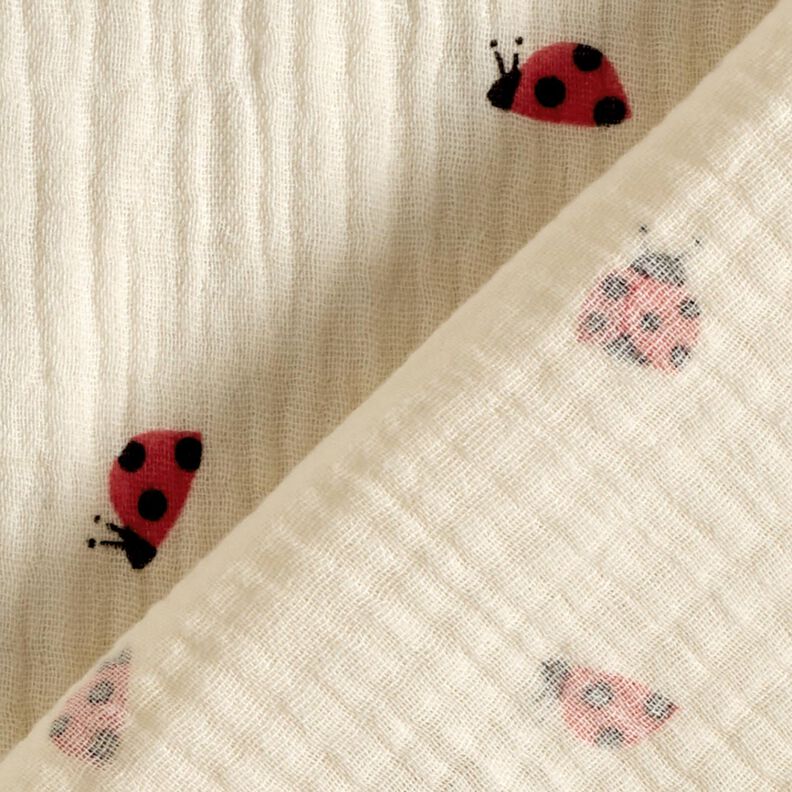 Tissu double gaze de coton Jolies coccinelles – écru,  image number 4