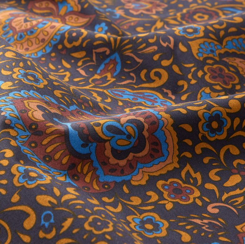 Tissu pour chemise Fleurs rétro et motif paisley – bleu nuit/caramel, image number 2