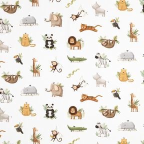 GOTS Jersey coton jolis animaux des steppes Impression numérique | Poppy Fabrics – blanc/olive clair, 