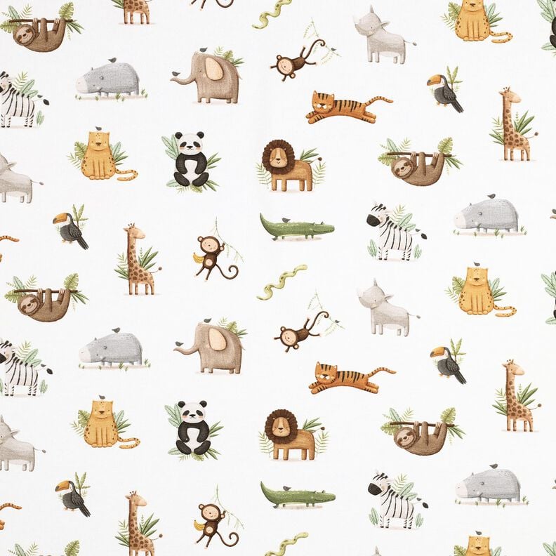 GOTS Jersey coton jolis animaux des steppes Impression numérique | Poppy Fabrics – blanc/olive clair, image number 1