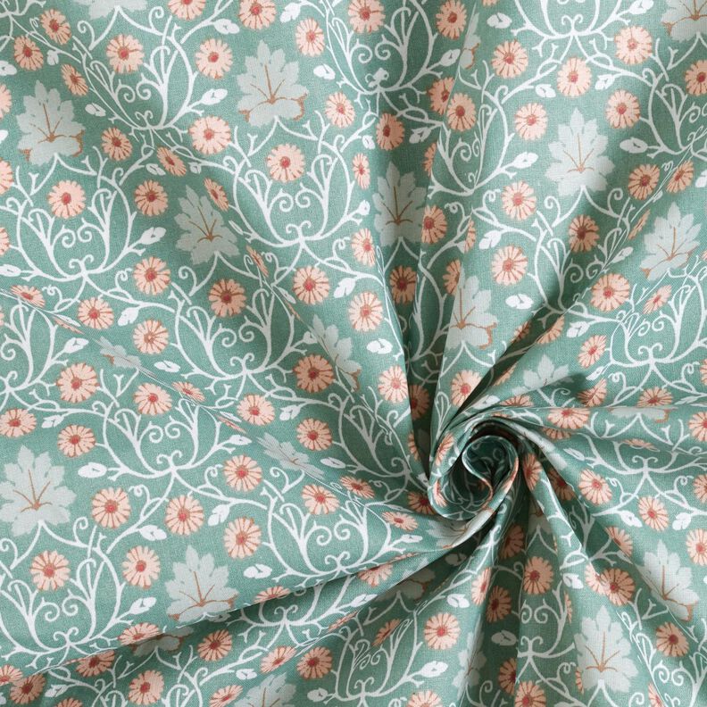 Coton enduit Rinceaux de feuilles délicats – eucalyptus/rosé,  image number 4
