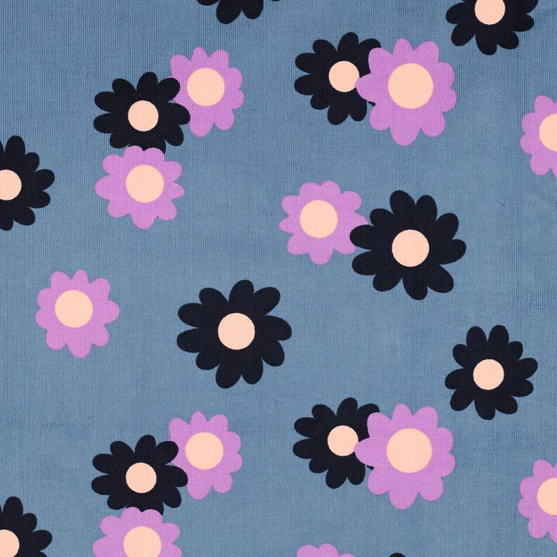 Velours milleraies Fleurs | Poppy Fabrics – bleu jean/lavande,  image number 1