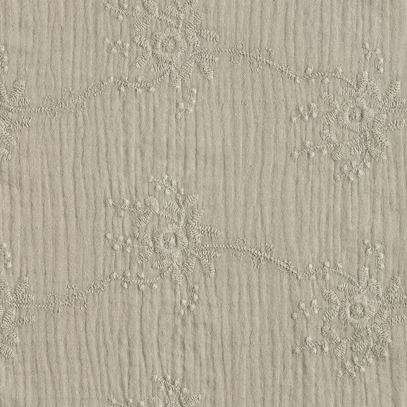 Tissu double gaze de coton Vrille florale ton sur ton – gris soie,  image number 1