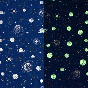 Tissu de décoration Constellations Glow in the Dark – bleu marine/jaune clair, 