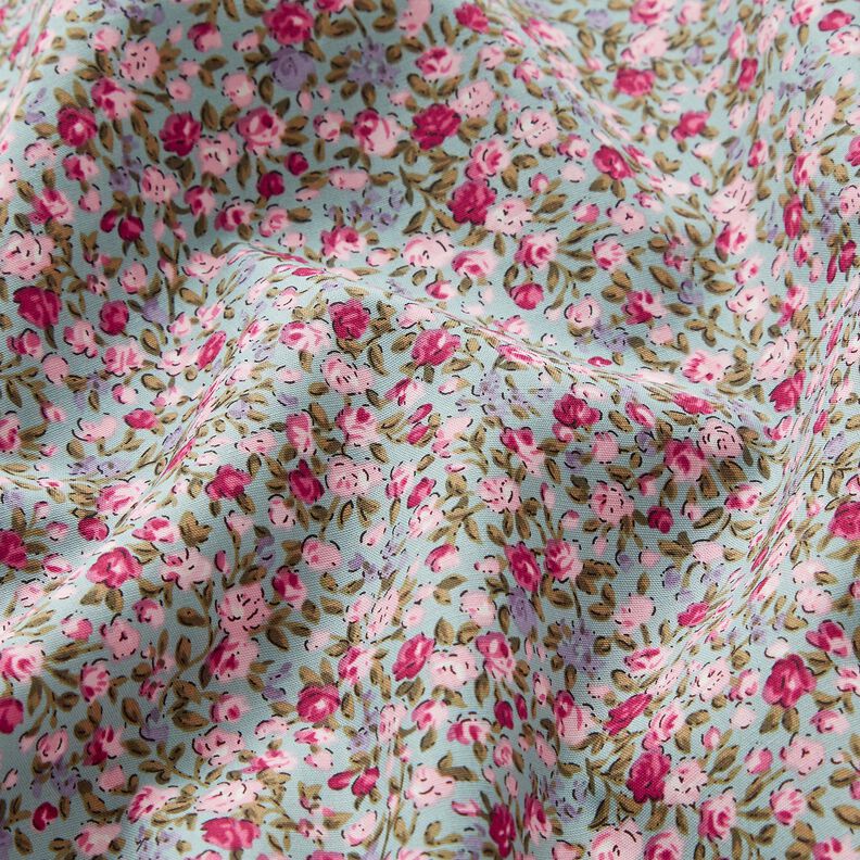 Popeline coton Mer de roses – bleu ciel/rose clair, image number 2